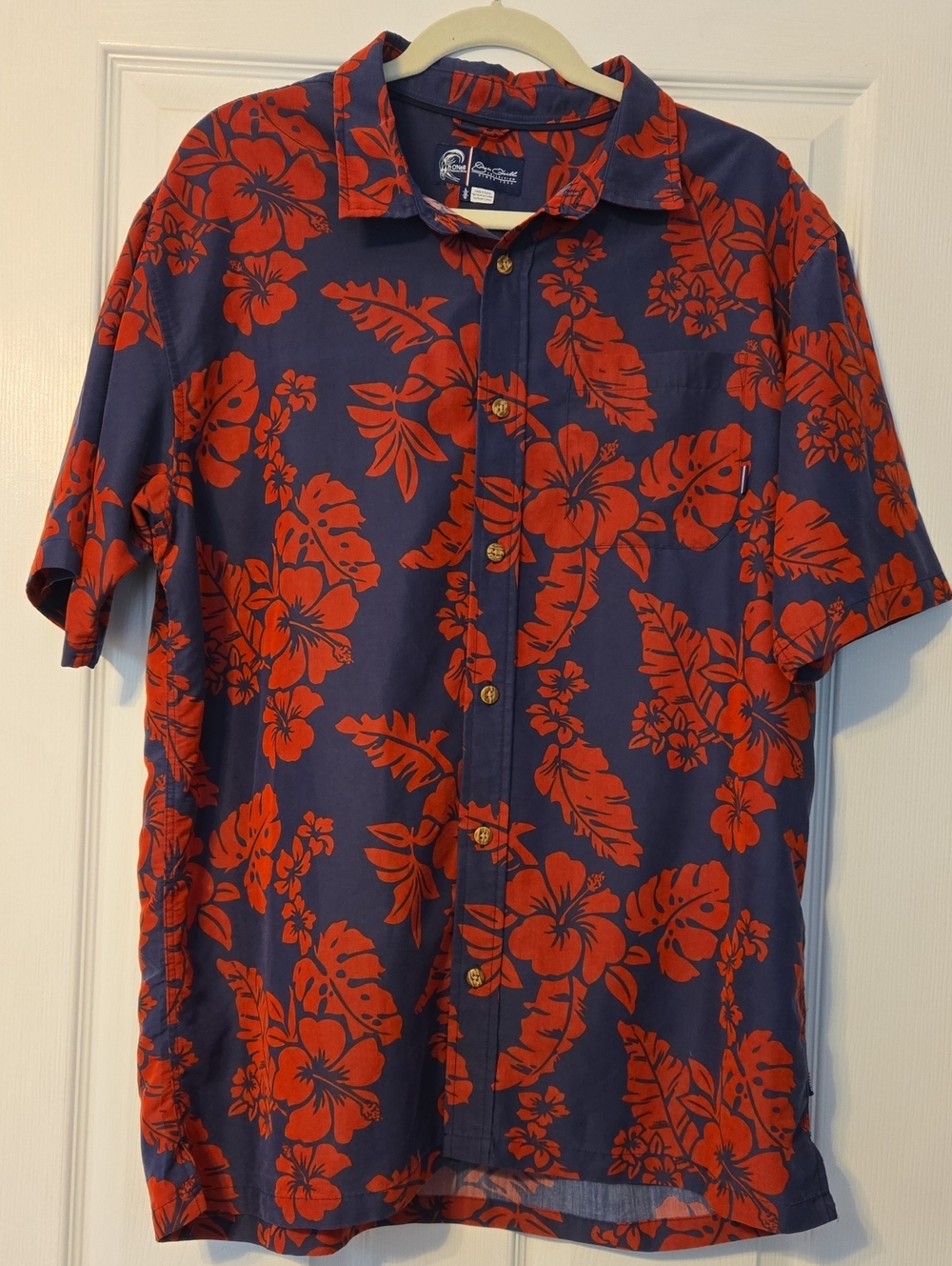 O'Neill Navy and Red Floral Short-Sleeve Button-Down Shirt